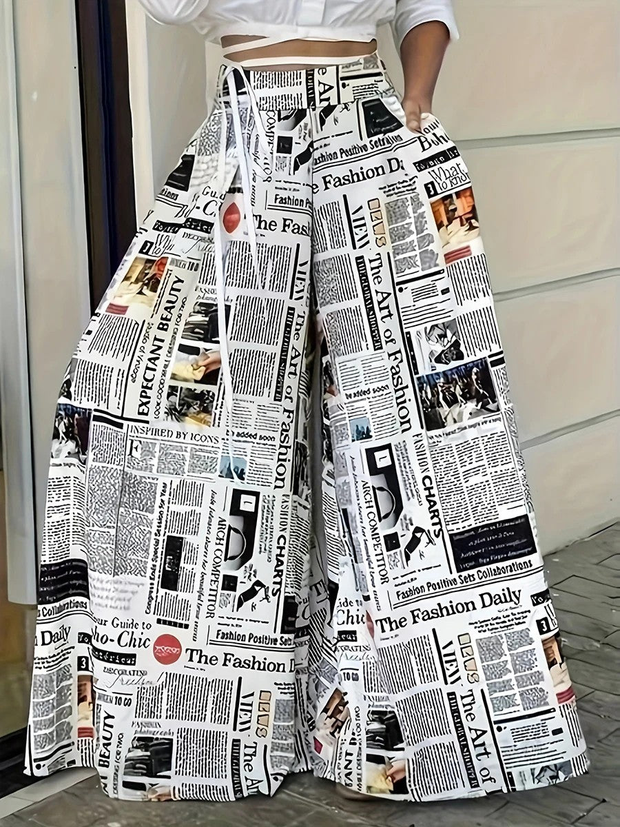 Headline Print Wide-Leg Pants