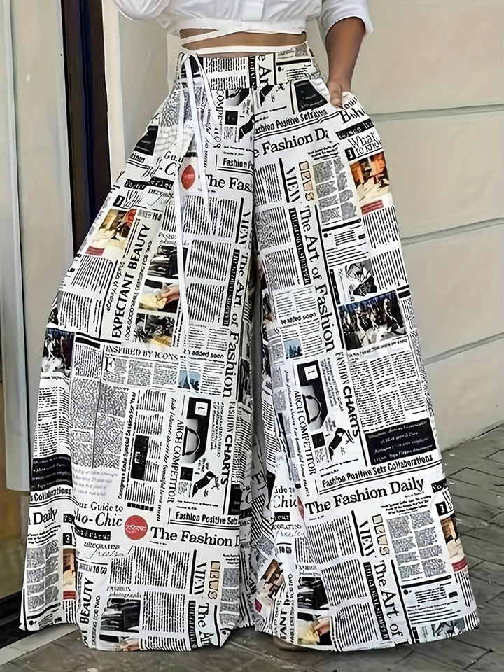 Headline Print Wide-Leg Pants