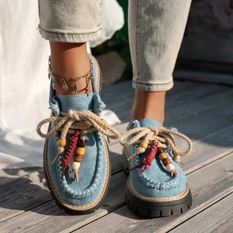 Juniper Beaded Lace-Up Flats