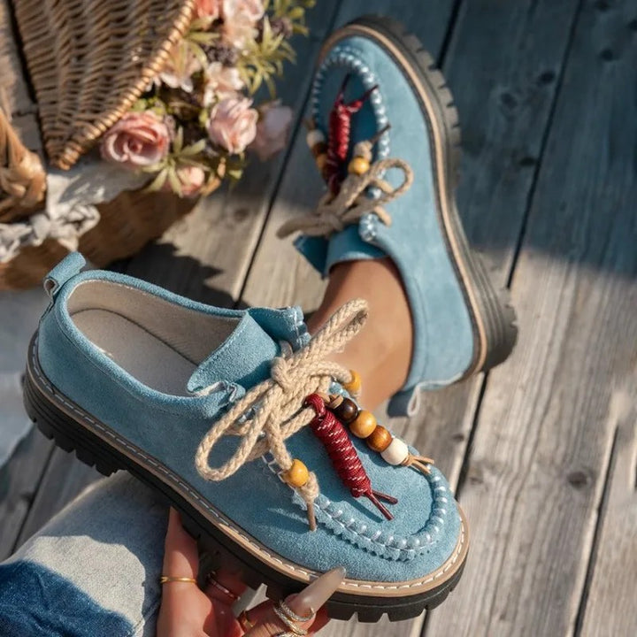 Juniper Beaded Lace-Up Flats