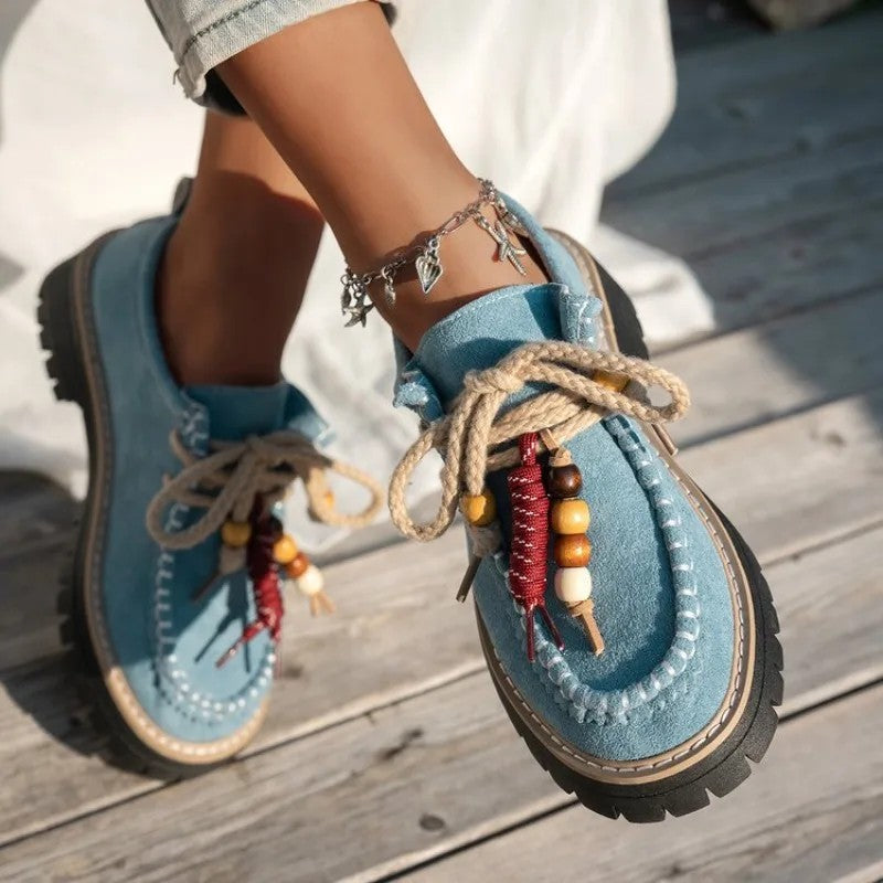 Juniper Beaded Lace-Up Flats