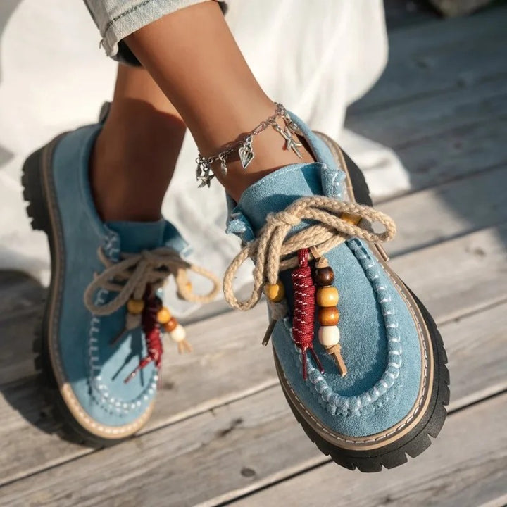 Juniper Beaded Lace-Up Flats