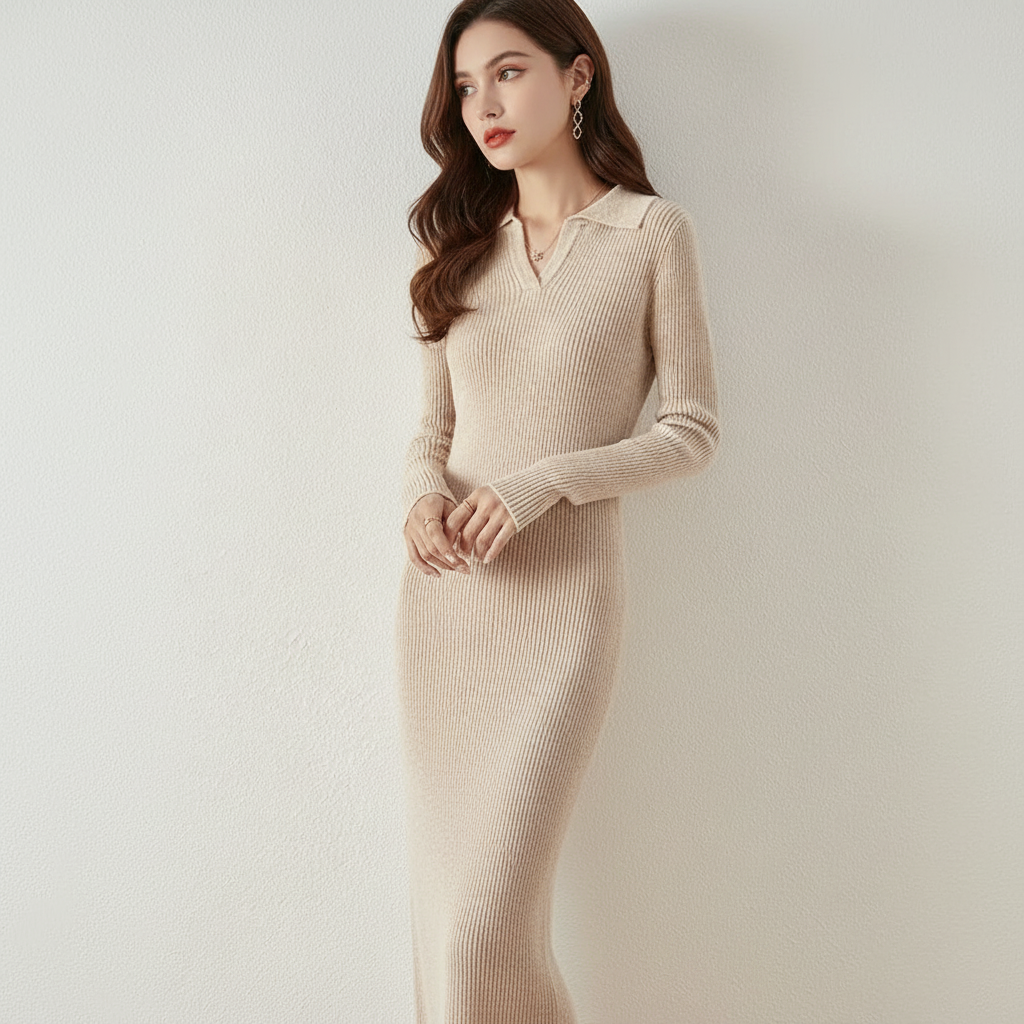 Columnar Wool Johnny Dress
