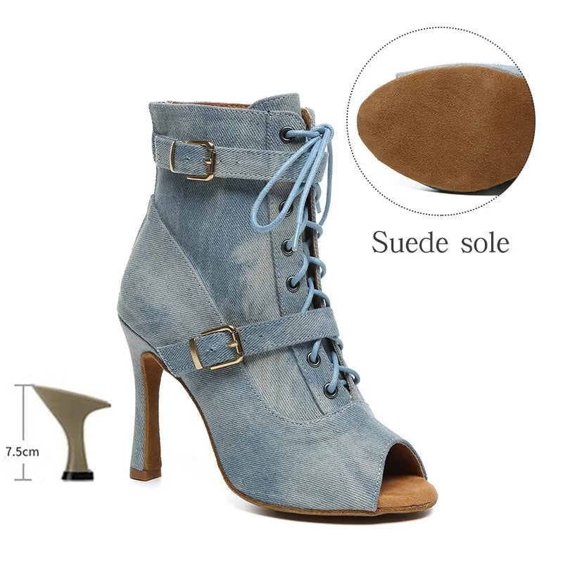 Rangla Denim Peep-Toe Boots