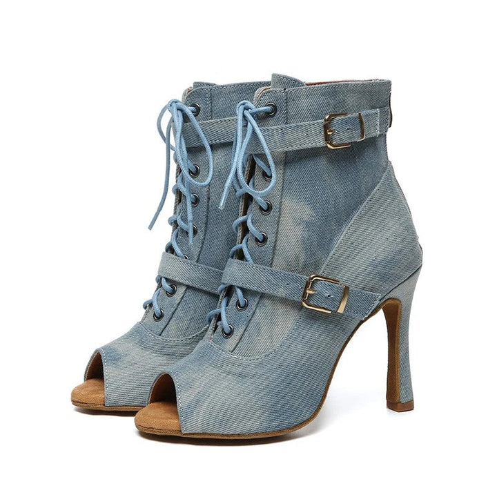 Rangla Denim Peep-Toe Boots