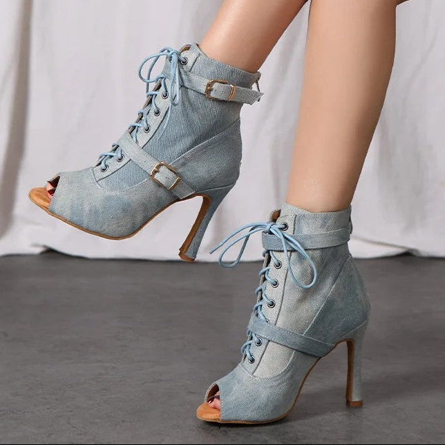 Rangla Denim Peep-Toe Boots