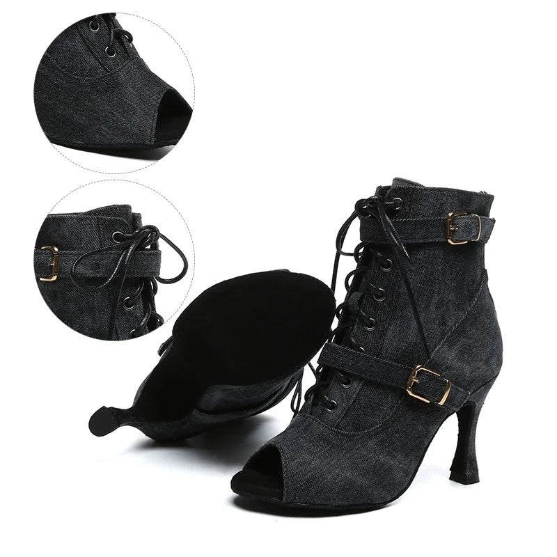 Rangla Denim Peep-Toe Boots