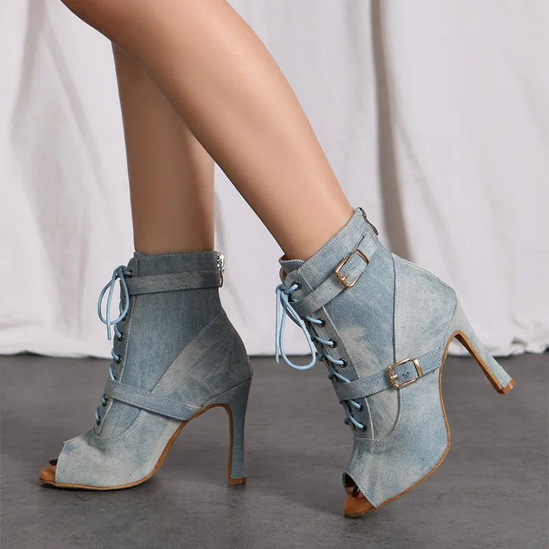 Rangla Denim Peep-Toe Boots