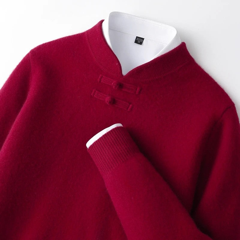 Mandarin Knot Wool Pullover