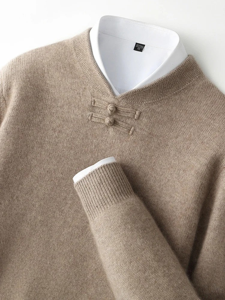 Mandarin Knot Wool Pullover