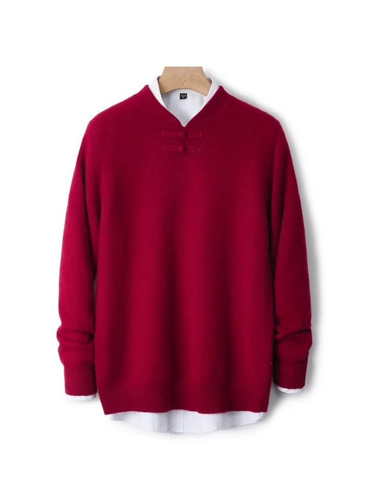 Mandarin Knot Wool Pullover
