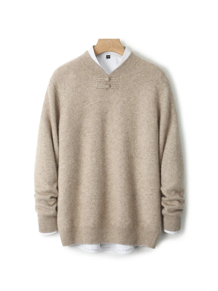 Mandarin Knot Wool Pullover