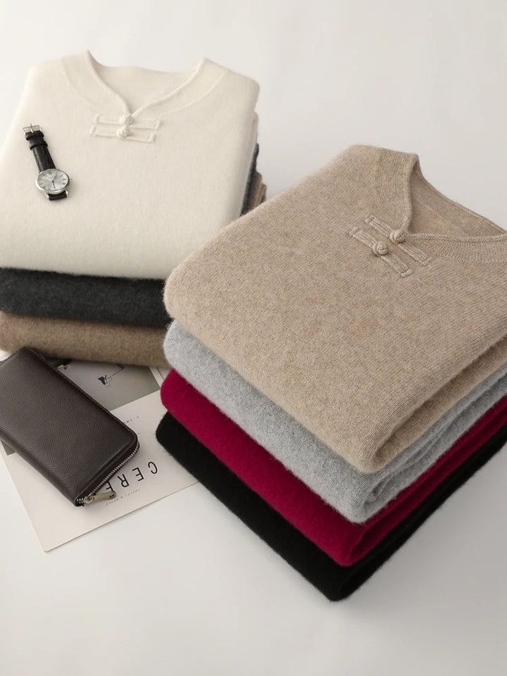 Mandarin Knot Wool Pullover