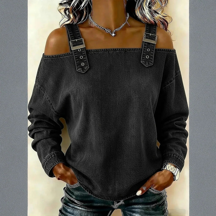 Harper Denim Cold-Shoulder Top