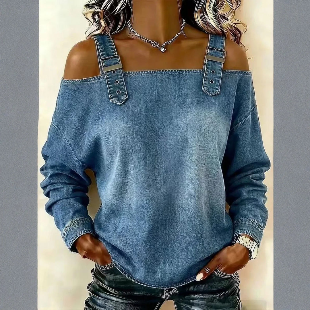 Harper Denim Cold-Shoulder Top
