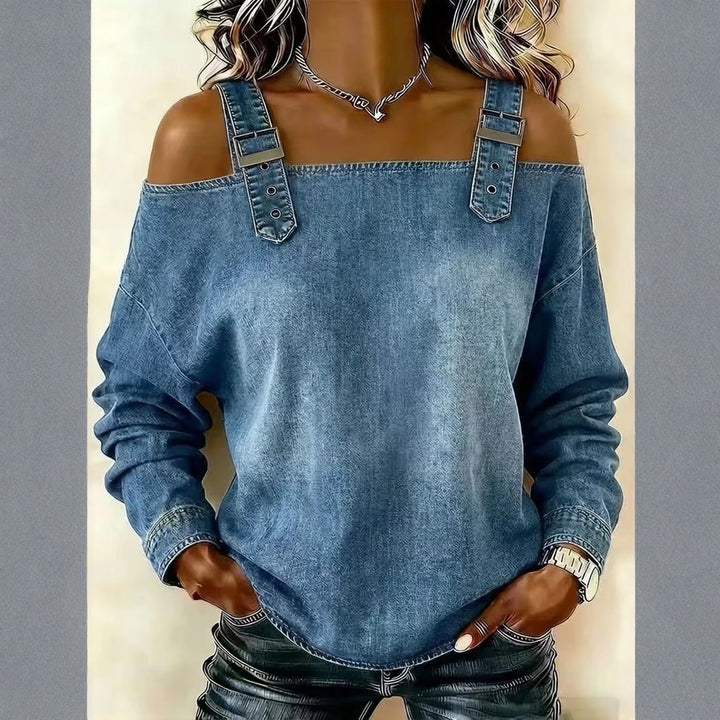 Harper Denim Cold-Shoulder Top