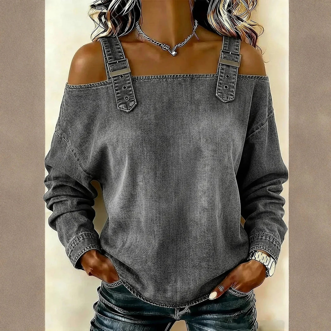 Harper Denim Cold-Shoulder Top
