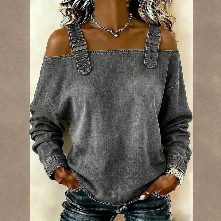 Harper Denim Cold-Shoulder Top