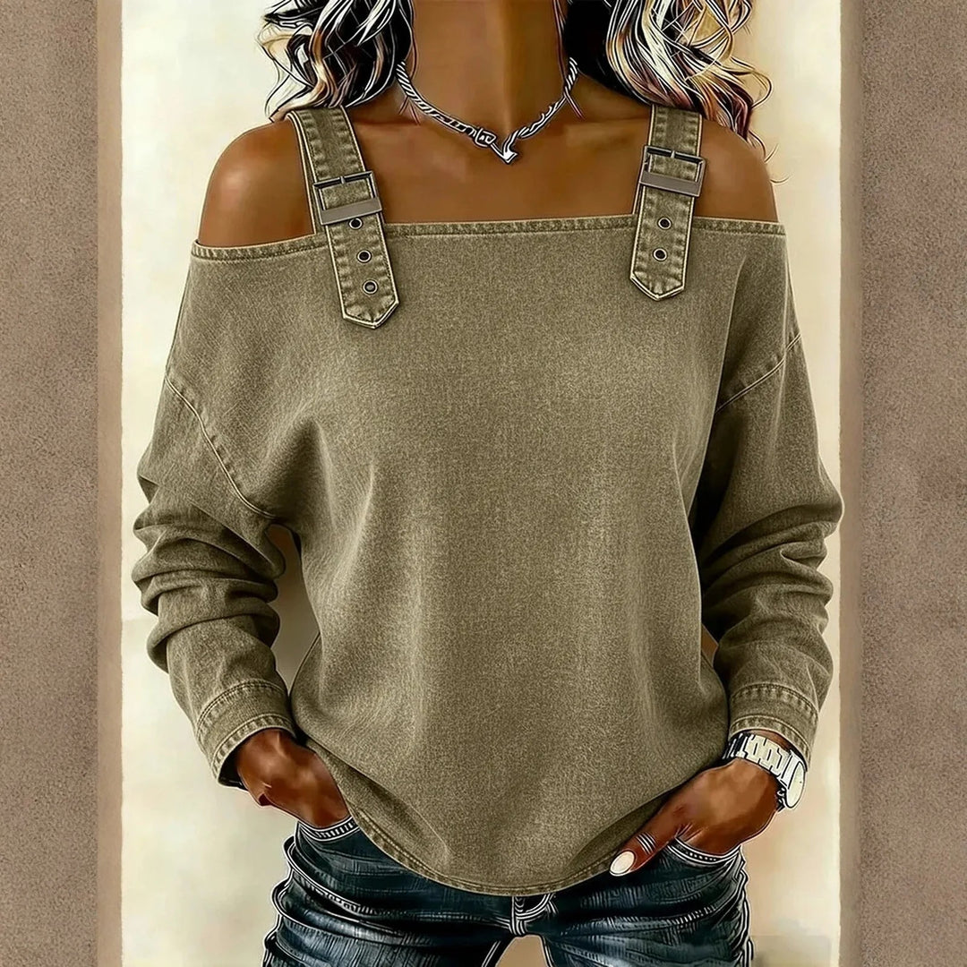 Harper Denim Cold-Shoulder Top