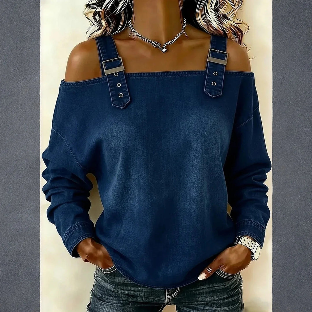 Harper Denim Cold-Shoulder Top