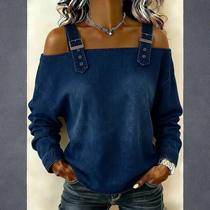 Harper Denim Cold-Shoulder Top