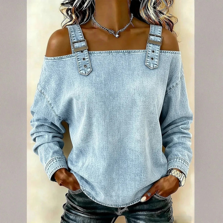Harper Denim Cold-Shoulder Top