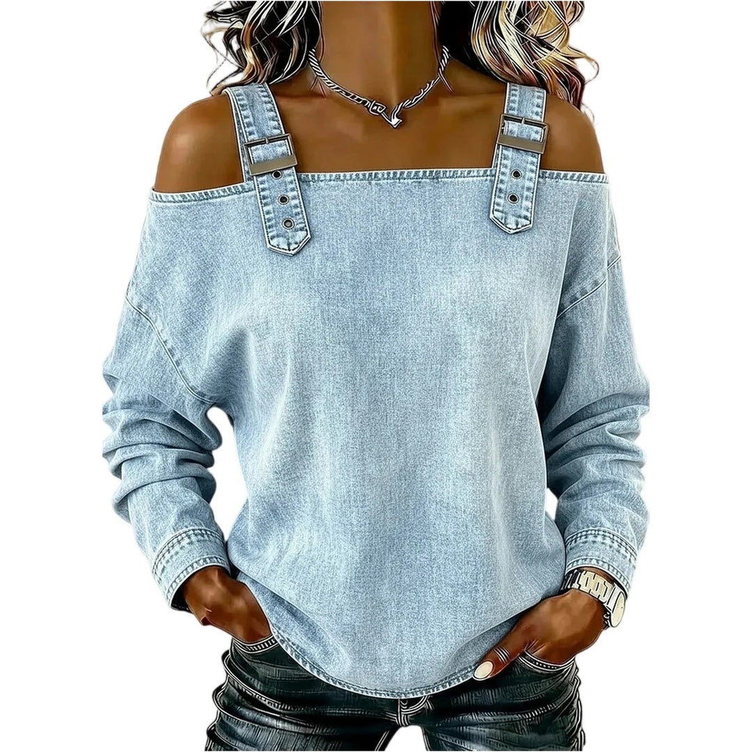 Harper Denim Cold-Shoulder Top