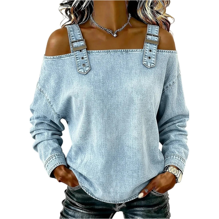 Harper Denim Cold-Shoulder Top