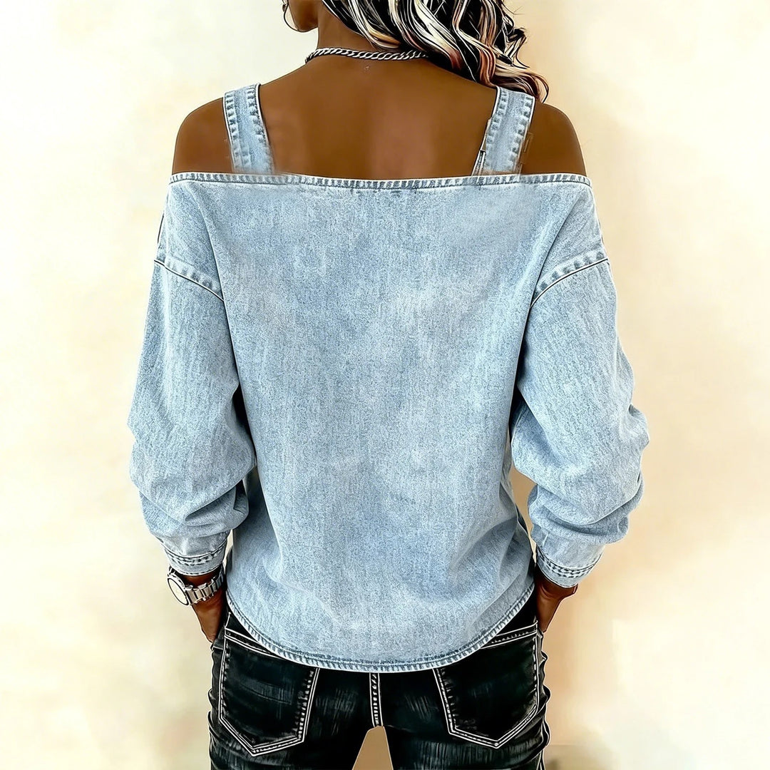 Harper Denim Cold-Shoulder Top