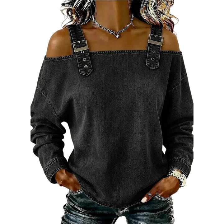 Harper Denim Cold-Shoulder Top