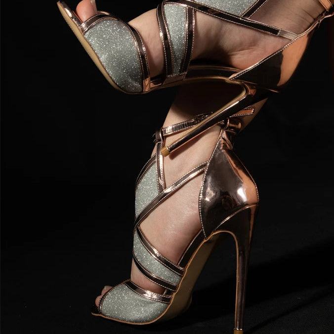 Sciantosa Glitter Cross-Strap Stilettos
