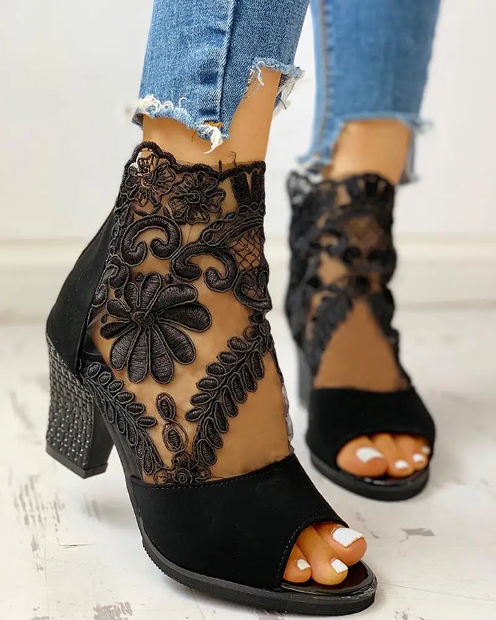 Merletta Lace Peep-Toe Booties