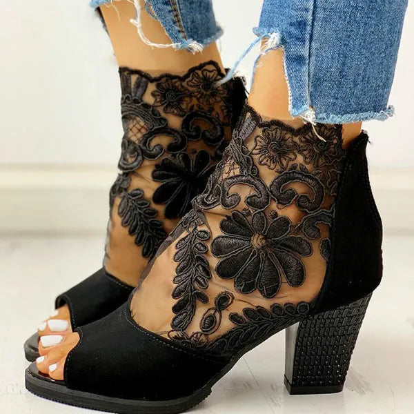 Merletta Lace Peep-Toe Booties