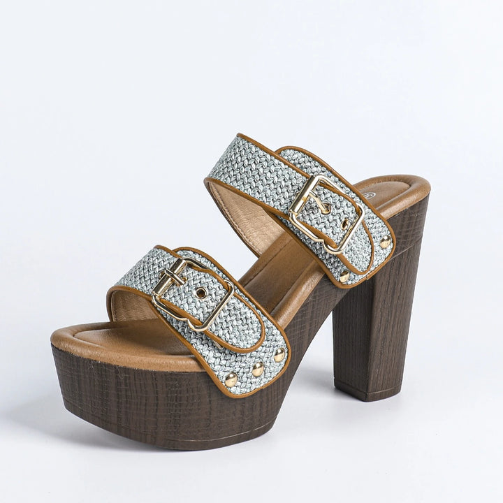 Raffia Buckled Platform Sandals