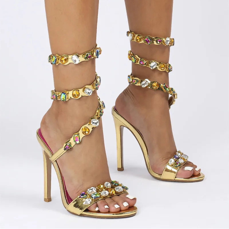 Serafina Crystal Wraparound Sandals