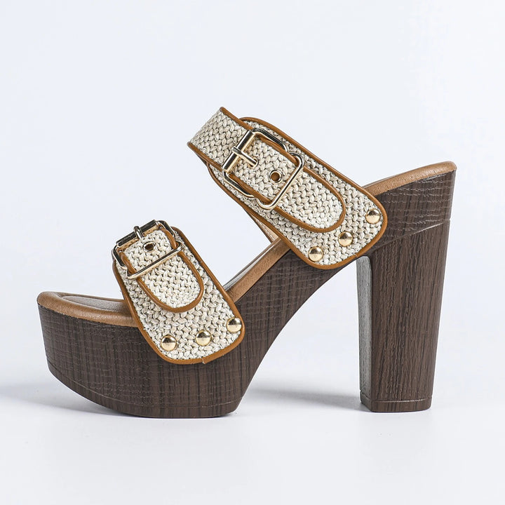 Raffia Buckled Platform Sandals
