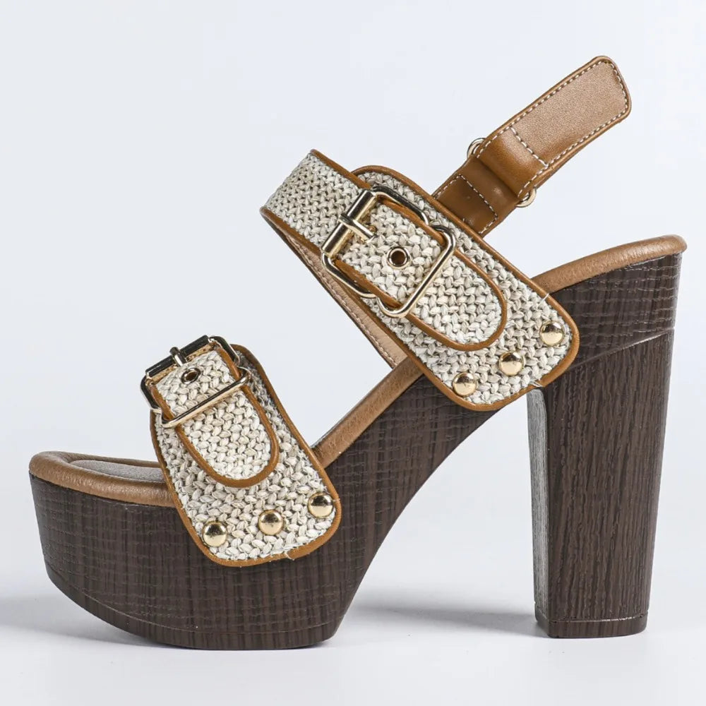 Raffia Buckled Platform Sandals