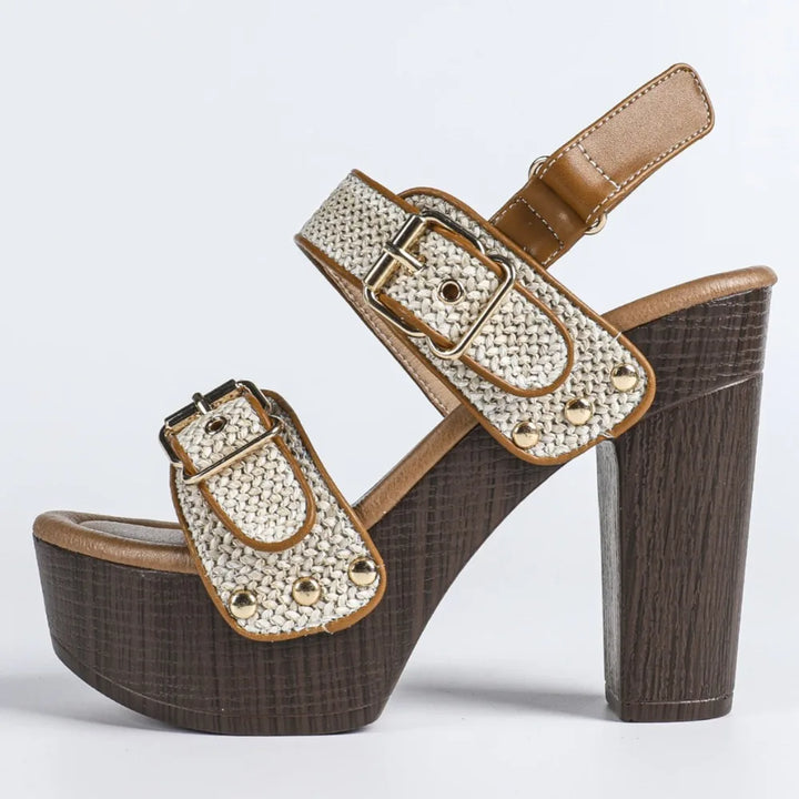 Raffia Buckled Platform Sandals