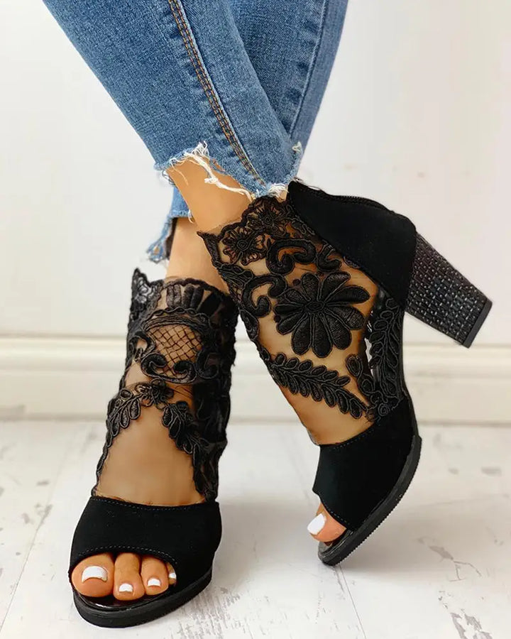 Merletta Lace Peep-Toe Booties