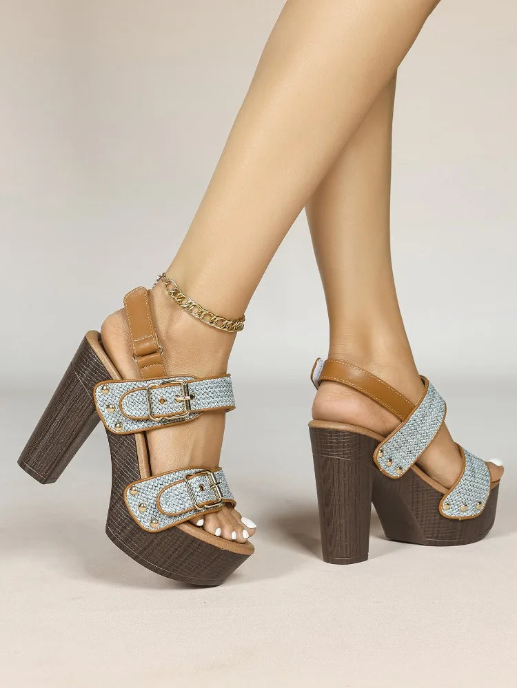 Raffia Buckled Platform Sandals