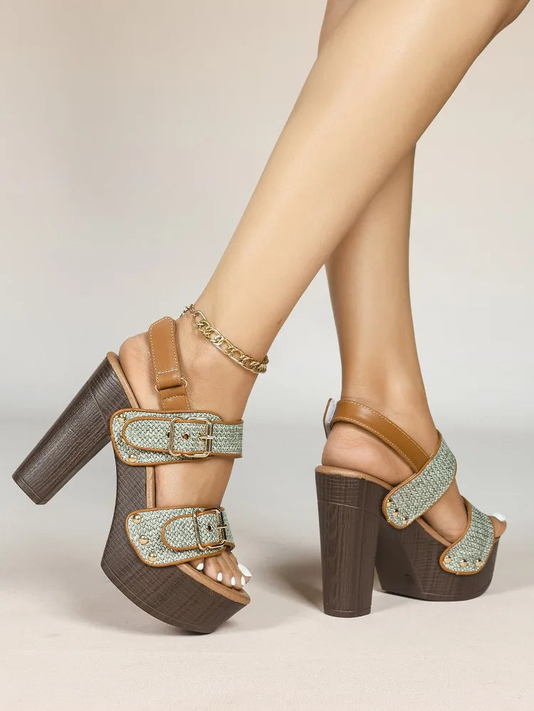 Raffia Buckled Platform Sandals