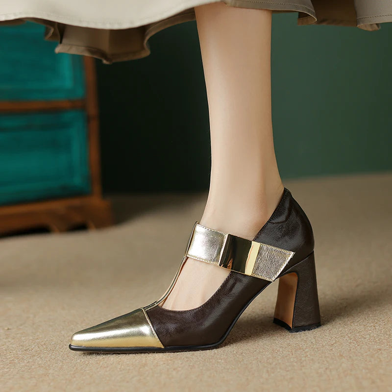 Fibbiona Gold-Buckle Mary Janes