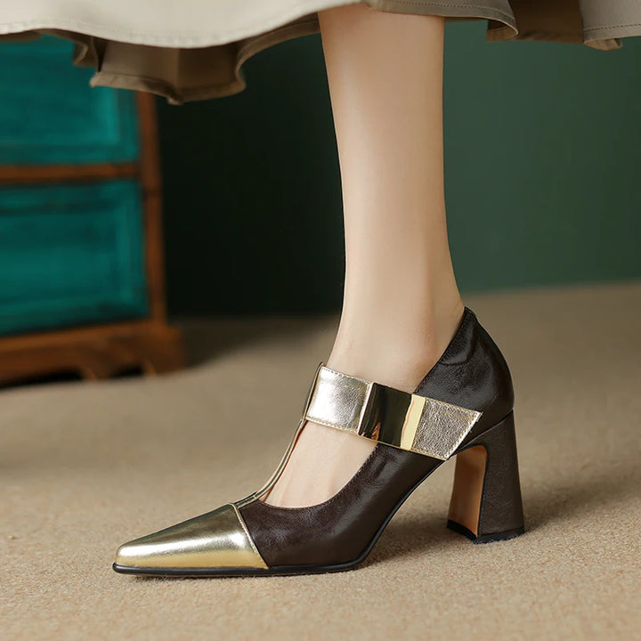 Fibbiona Gold-Buckle Mary Janes