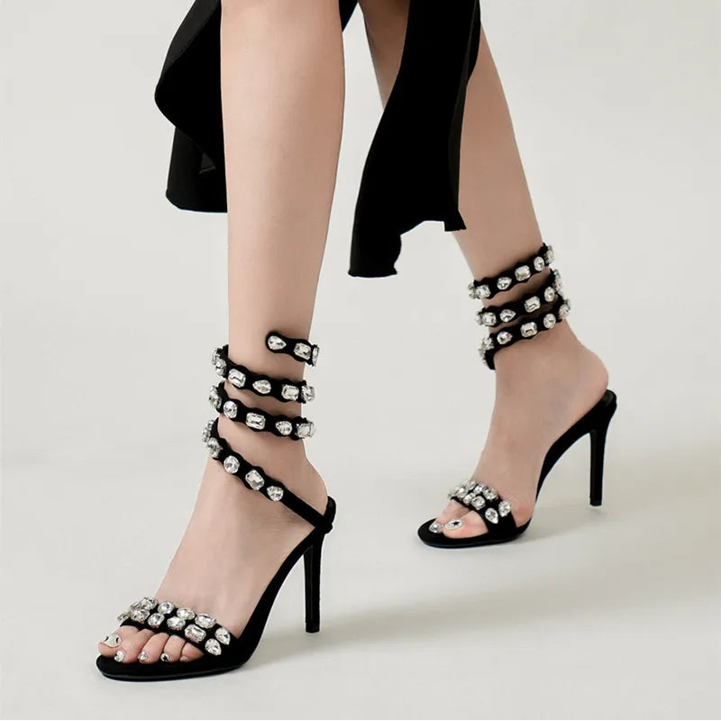 Serafina Crystal Wraparound Sandals