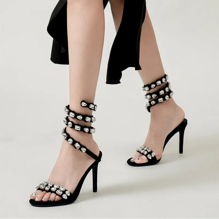 Serafina Crystal Wraparound Sandals