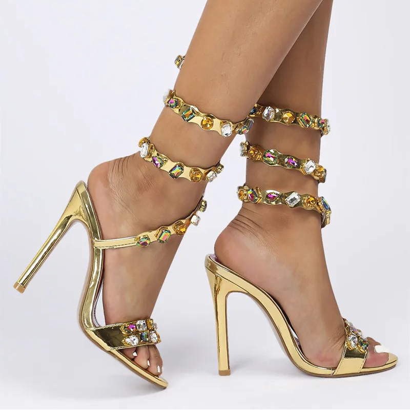 Serafina Crystal Wraparound Sandals