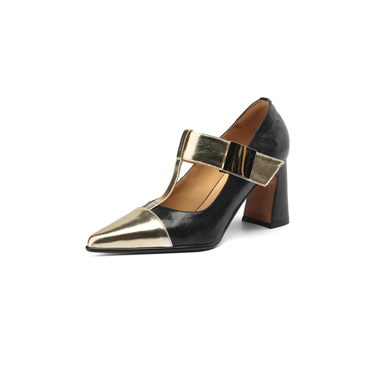 Fibbiona Gold-Buckle Mary Janes