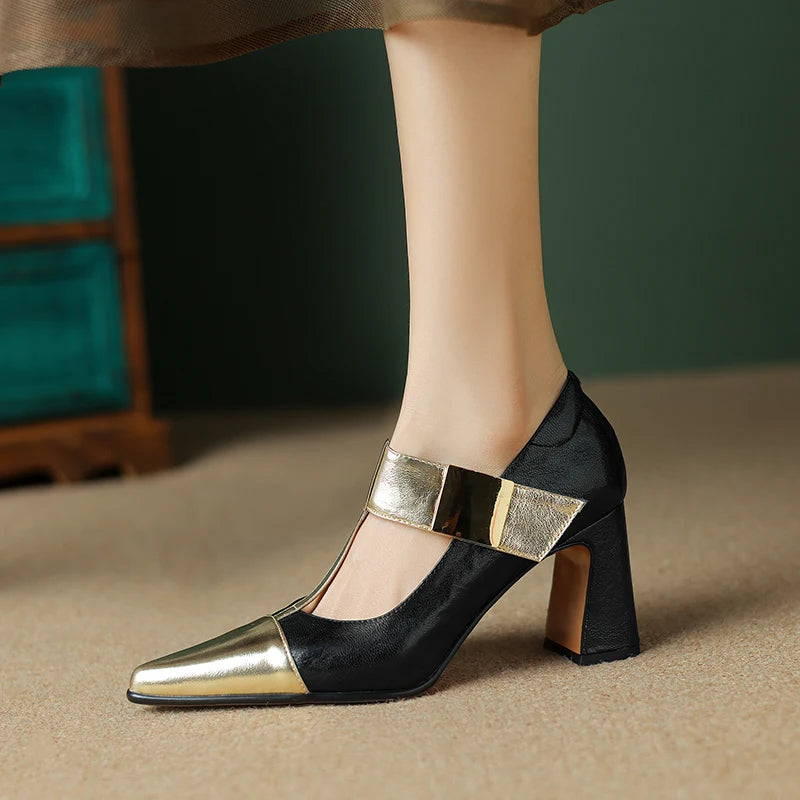 Fibbiona Gold-Buckle Mary Janes