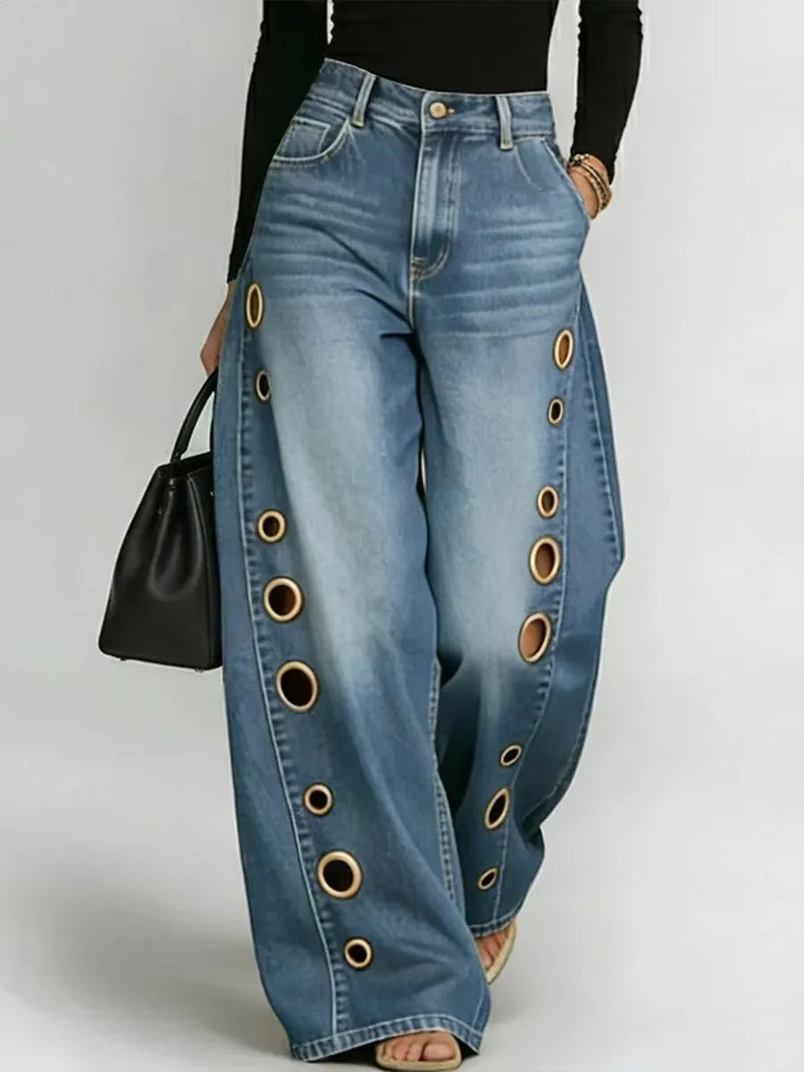 Eyelet Wide-Leg Jeans