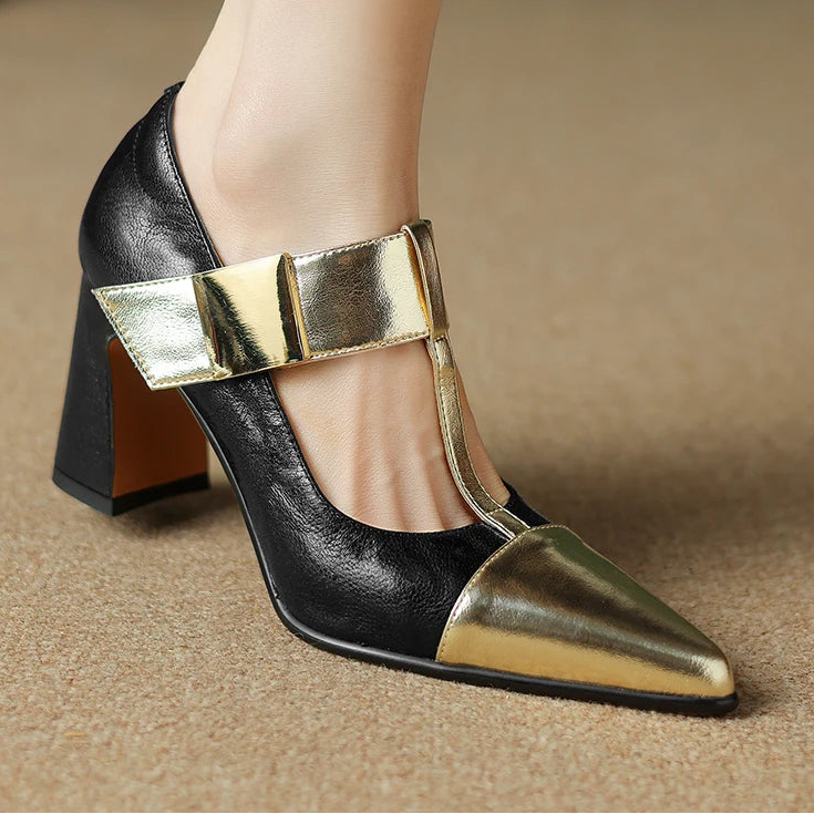 Fibbiona Gold-Buckle Mary Janes